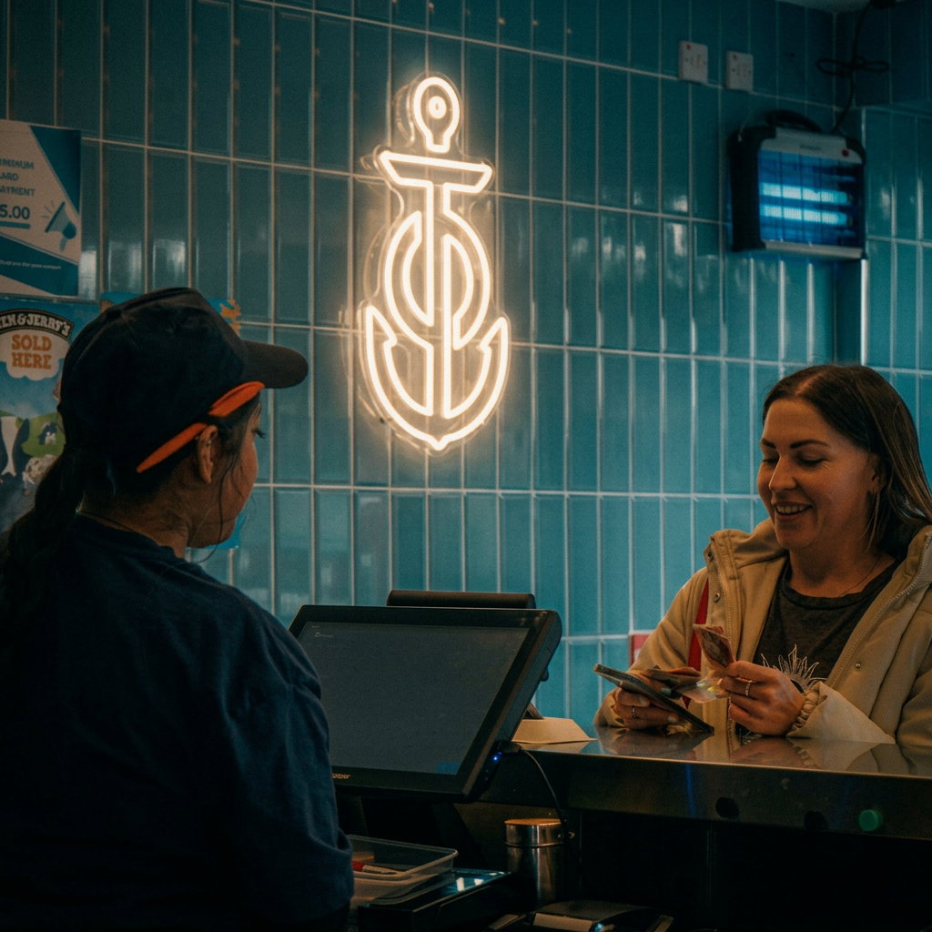 Anchors Wolverhampton interior with neon anchor sign